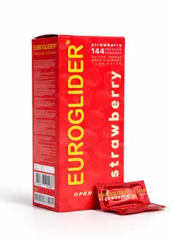Euroglider Strawberry 144 kom - aromatizovani lateks, crveni, standardno prianjanje