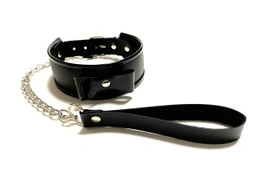 Ogrlica sa povodcem od eko kože crna