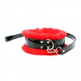 Ogrlica sa crvenim krznom i povodcem