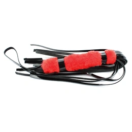 Flogger od kože lak sa crvenim krznom