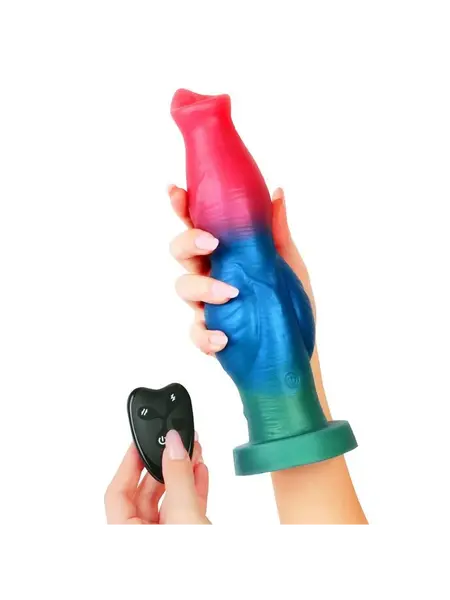 Obojeni fantazijski vibrator sa povratnim pokretima i rotacijom .