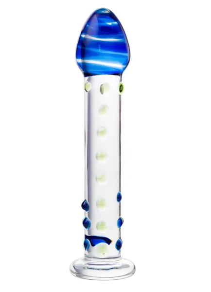 Stakleni falus sa obojenim perlicama-18 cm.