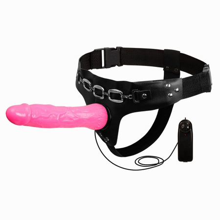 Ženski ružičasti strapon sa vibracijom-18,5 cm.