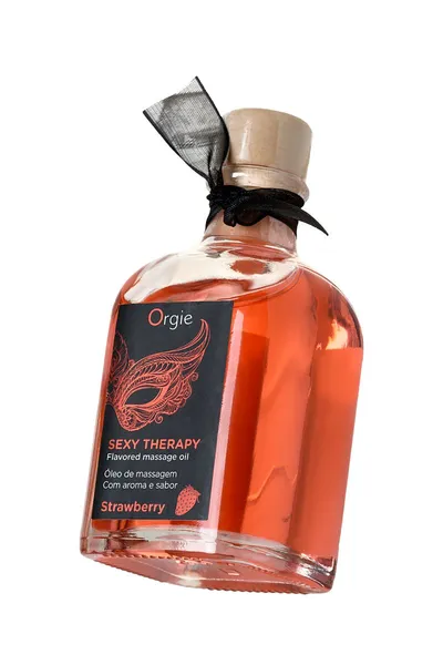 Orgie Lips masažni komplet za igre sa ukusom jagode (jestivo ulje, pero) 100ml