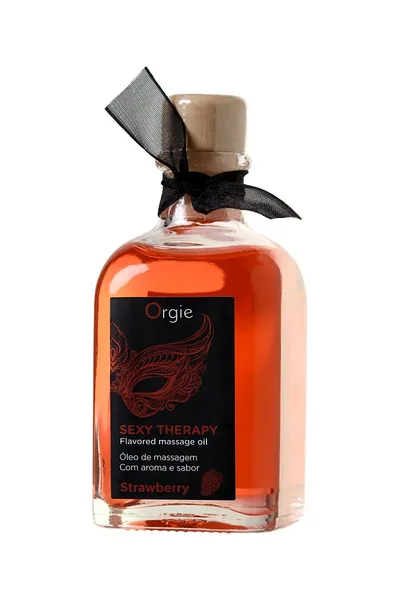 Orgie Lips masažni komplet za igre sa ukusom jagode (jestivo ulje, pero) 100ml