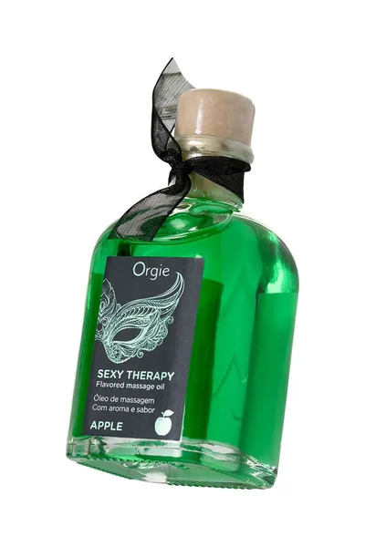 Orgie Lips masažni komplet za igre sa ukusom jabuke (jestivo ulje, pero) 100ml