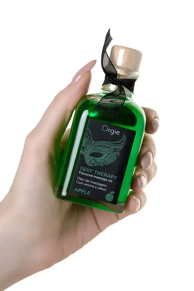 Orgie Lips masažni komplet za igre sa ukusom jabuke (jestivo ulje, pero) 100ml