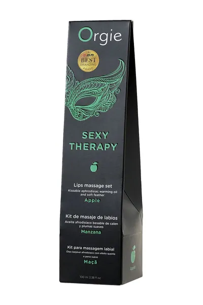 Orgie Lips masažni komplet za igre sa ukusom jabuke (jestivo ulje, pero) 100ml
