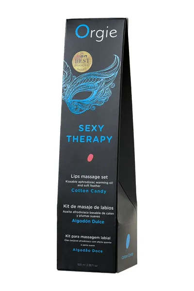 Orgie Lips masažni komplet za igre sa ukusom bombona (jestivo ulje, pero) 100ml