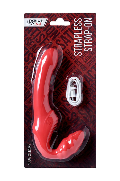 Black Red bi TOIFA bezremni strapon sa vibracijama, silikon, crvena, 35 cm