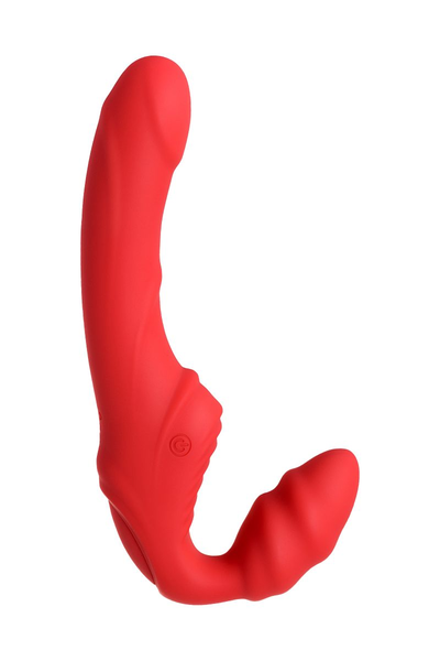 Black Red bi TOIFA bezremni strapon sa vibracijama, silikon, crvena, 35 cm