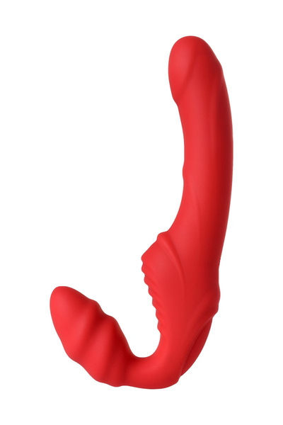 Black Red bi TOIFA bezremni strapon sa vibracijama, silikon, crvena, 35 cm