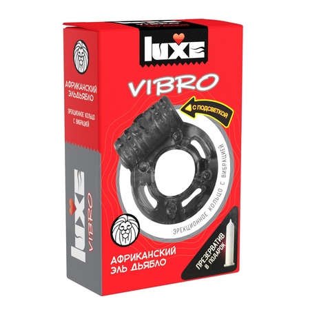 Crni erekcioni vibrokolco Luxe VIBRO Afrički El Diablo + kondom