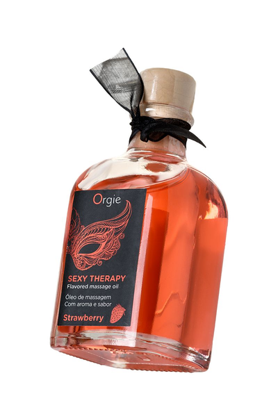 Orgie Lips masažni komplet za igre sa ukusom jagode (jestivo ulje, pero) 100ml