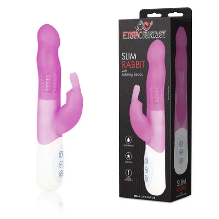 Hi-tech Vibrator sa slim Rabbit masažnim kuglicama Pink