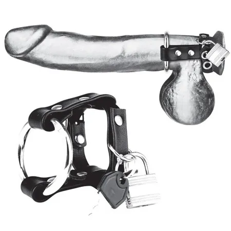 Metalni prsten na penisu na kaišu sa bravom