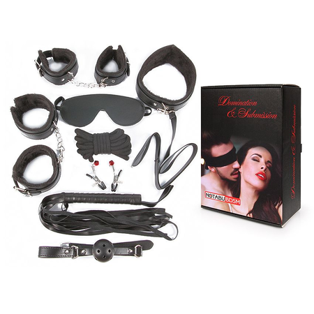 BDSM veliki set za igru: lisice, okovi, maska, geg, pletenica, ogrlica sa povodcem, konopac, kopče za bradavice