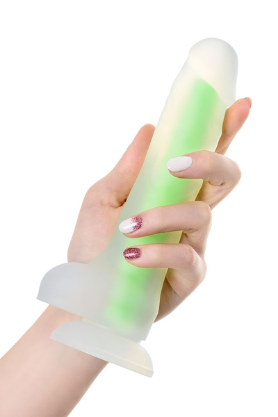 Dildo, sjaj u mraku, Beiond bi Toifa, Vade Glov, silikon, providan, 20 cm