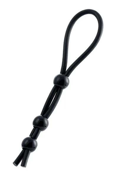 Laso na penisu a-Tois bi TOIFA sa tri perle, silikon, crno, 19,5 cm