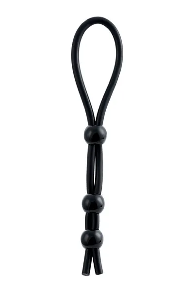 Laso na penisu a-Tois bi TOIFA sa tri perle, silikon, crno, 19,5 cm