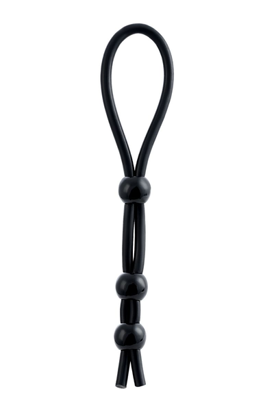 Laso na penisu a-Tois bi TOIFA sa tri perle, silikon, crno, 19,5 cm