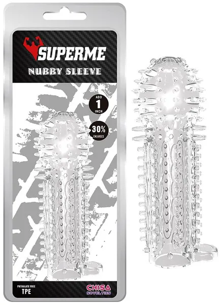 Zatvorena prozirna glava penisa sa šiljcima nubbi Sleeve - 14,5 cm.