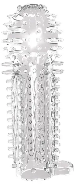 Zatvorena prozirna glava penisa sa šiljcima nubbi Sleeve - 14,5 cm.