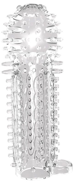 Zatvorena prozirna glava penisa sa šiljcima nubbi Sleeve - 14,5 cm.
