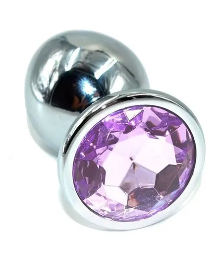 Srebrni Analni čep sa lila kristalom - 10 cm.