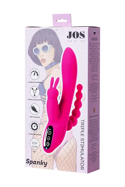 Jos Spanki trostruki vibracioni stimulator, silikon, roze, 21 cm