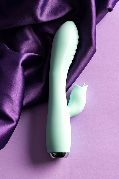 Vibrator sa klitoralnim stimulatorom i uvulom, Joss Milo, silikon, cijan, 20 cm