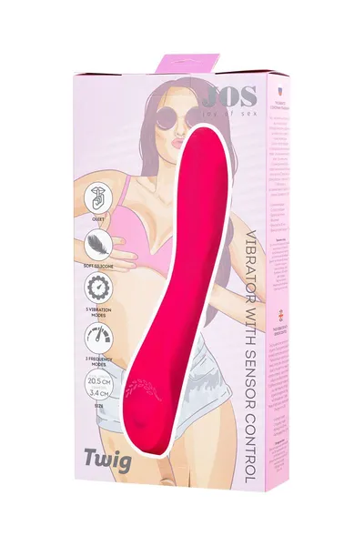 Jos Tvig nerealni vibrator, 5 načina vibracije, silikon, ružičasta, 20,5 cm, Ø 3,4 cm