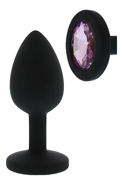 Crni glatki Analni čep sa ružičastim kristalom Silicone Diamond plug - 7 cm.