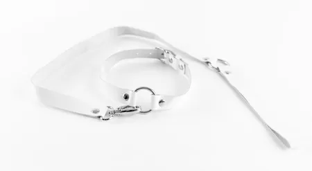 Beli čoker od prave kože sa povodcem