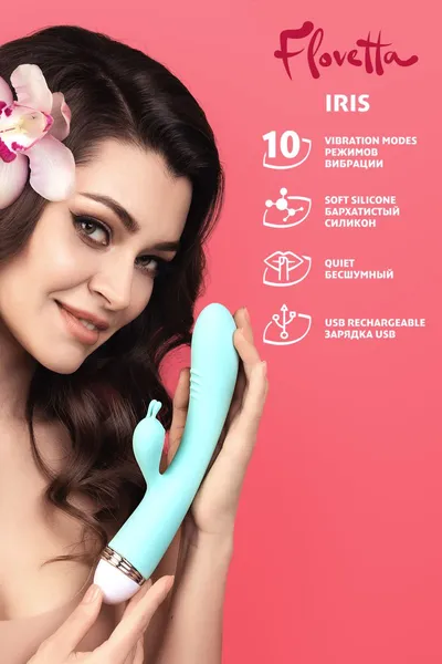 Vibrator sa klitoralnim stimulatorom Flovetta bi Toifa Iris, silikon, cijan, 22 cm