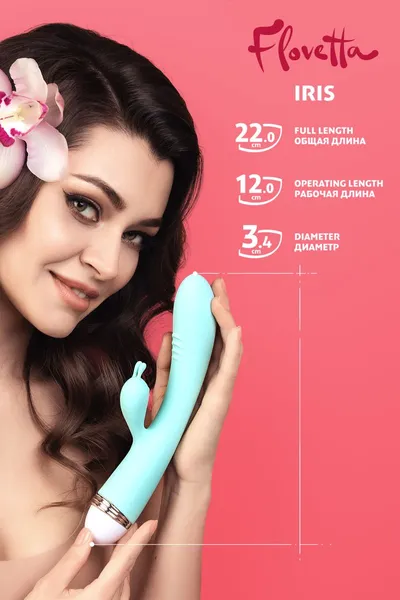 Vibrator sa klitoralnim stimulatorom Flovetta bi Toifa Iris, silikon, cijan, 22 cm