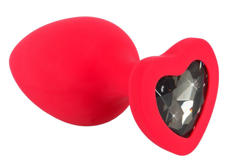 Crveni silikonski čep sa crnim rhinestoneom-srce - 9,3 cm.