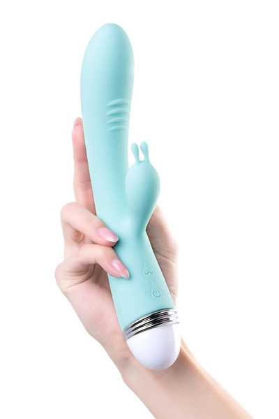 Vibrator sa klitoralnim stimulatorom Flovetta bi Toifa Iris, silikon, cijan, 22 cm