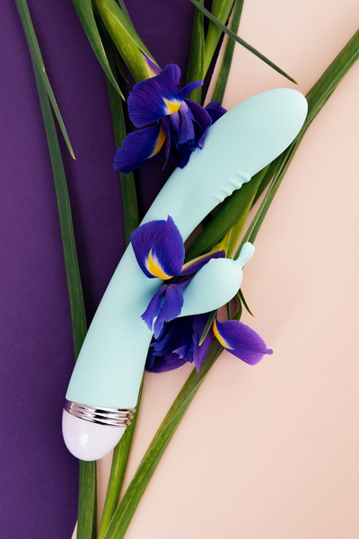 Vibrator sa klitoralnim stimulatorom Flovetta bi Toifa Iris, silikon, cijan, 22 cm