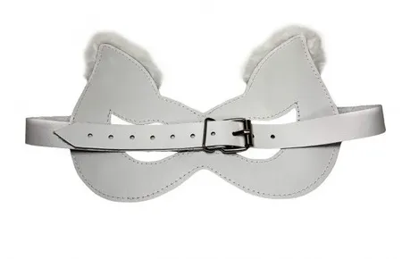 Bela maska od prave kože sa krznom na ušima