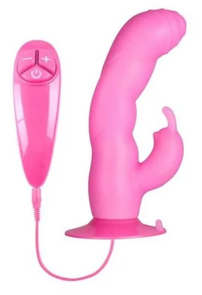 Ružičasti vibrator sa klitoralnim stimulatorom Bunni Ici .