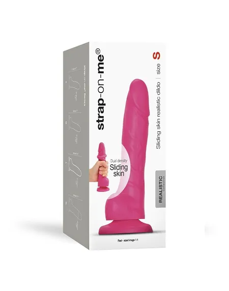 Realistični dildo sa pokretnom kožom Strap-on-me Sliding Skin Small na usisnoj čaši, fuxija