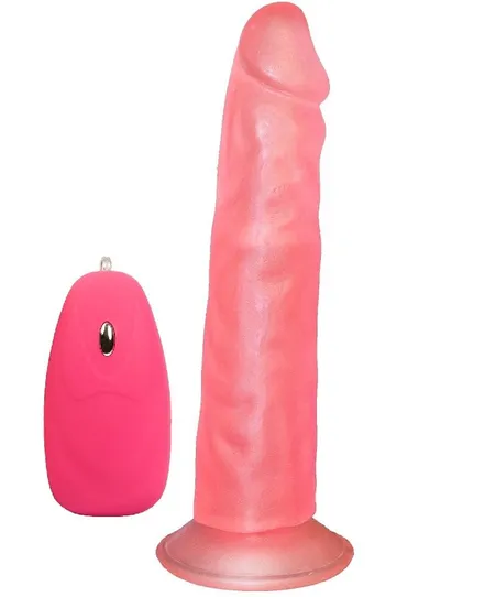 Ružičasti vibracioni masažer na usisnoj čaši sa žičanim daljinskim upravljačem .