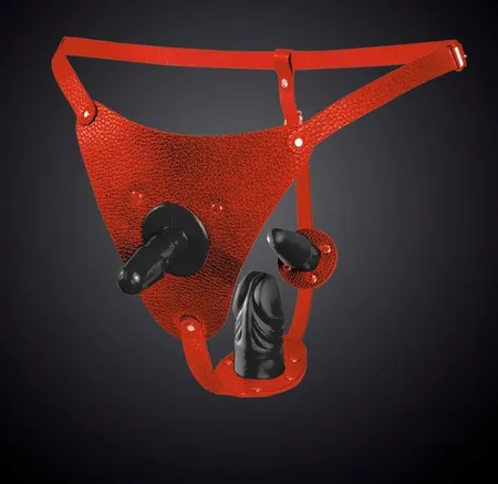 Crvene kožne gaćice sa PIN-om i dva uklonjiva stimulansa