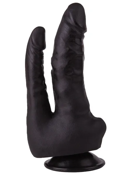 Dvostruki Dildo crne boje na usisnoj čaši - 17 cm.
