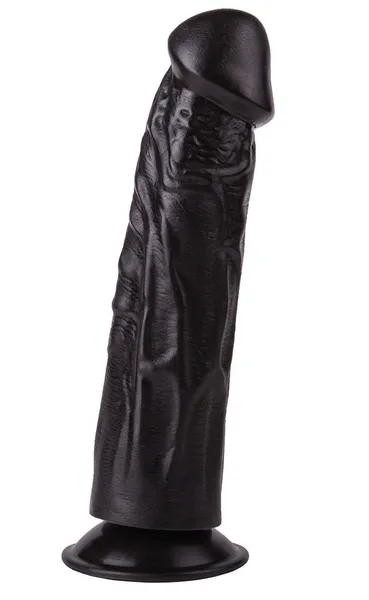 Elastični crni dildo na potplatu-usisna čaša-18,8 cm.