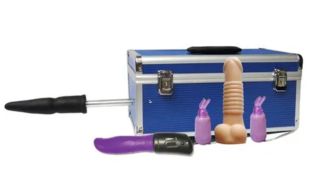 Sex mašina Diva Fuck Box, c dve prilozima, metal, plava, 39 cm