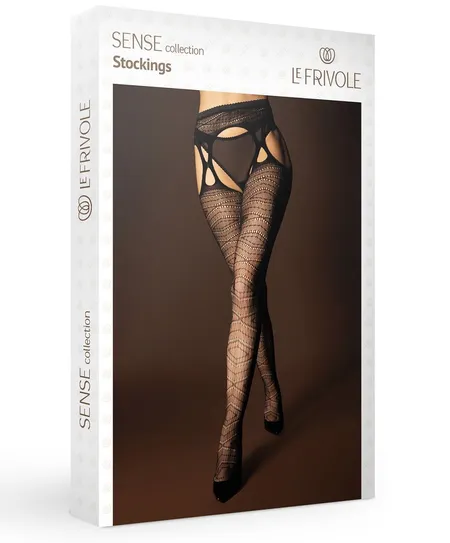 Crne mrežaste čarape sa pojasom i dijamantskim uzorkom