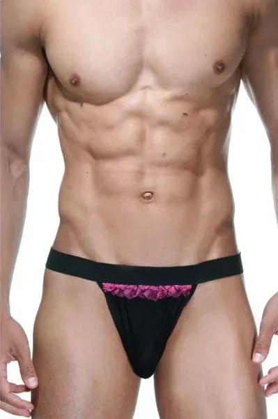 Crne tanga gaćice sa ružičastim ruffleom