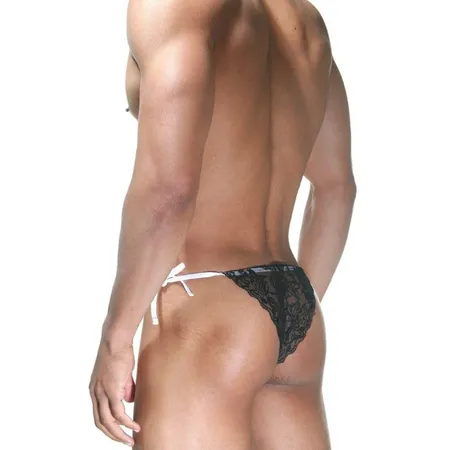Muške crno-bele čipkaste tange sa vezicama